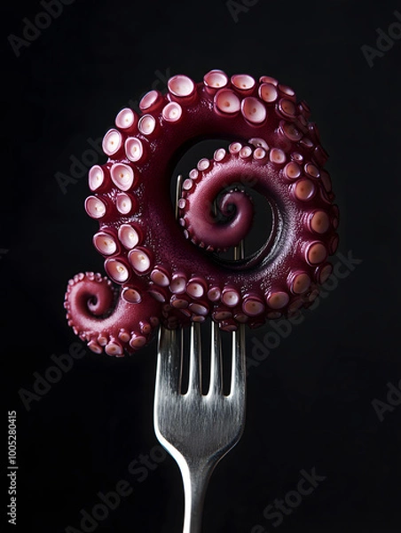 Obraz Curled Octopus Tentacle on a Fork