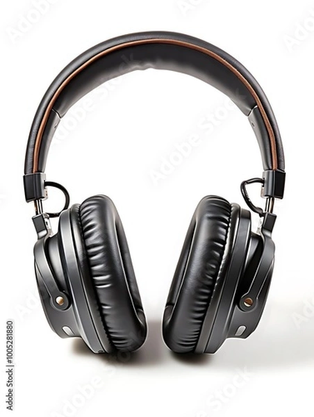 Fototapeta A pair of black over-ear headphones designed for comfortable listening.