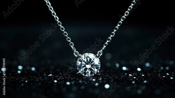 Obraz A solitaire diamond necklace sparkling against a black background, highlighting its brilliance.