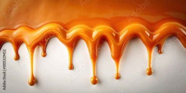 Fototapeta Dripping melted caramel sauce drops on background, caramel, sauce, sweet, dessert, liquid, flow, sticky, drip
