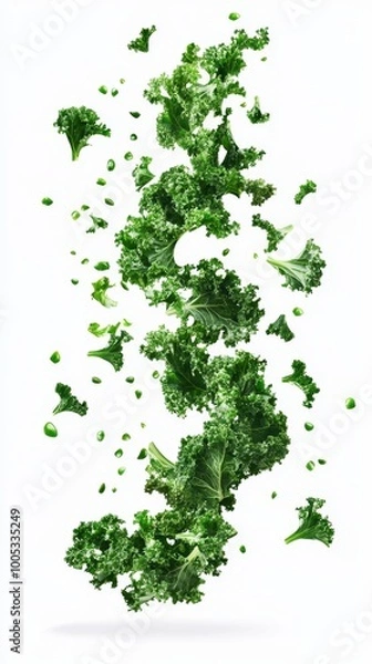 Fototapeta Fresh Green Kale Leaves Floating Generative AI