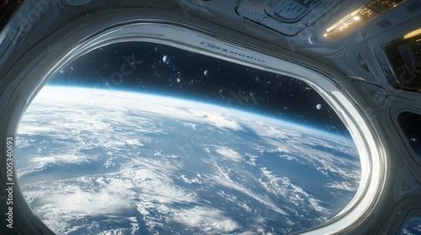 Obraz A breathtaking view from the observation deck of this space station reveals the stunning curves of Earth, designed for future missions in space exploration
