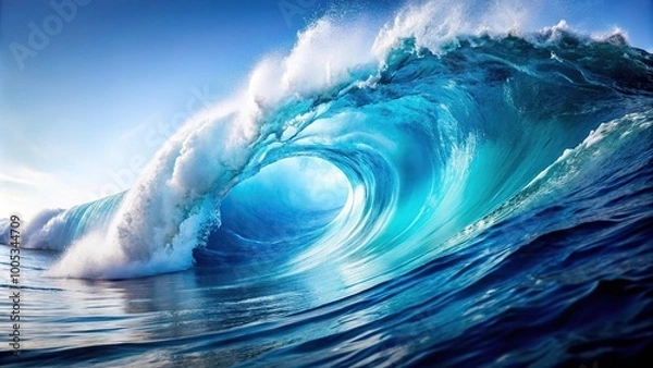 Fototapeta Powerful ocean waves with white foam on white background