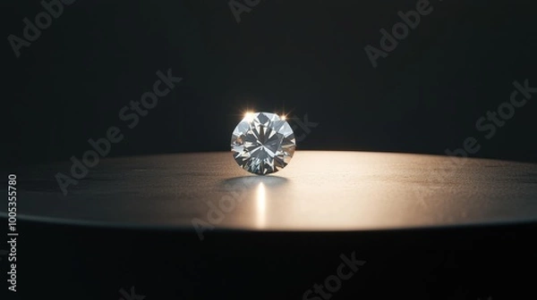 Fototapeta A solitaire diamond gemstone glowing on a minimalistic backdrop, showcasing its timeless beauty.