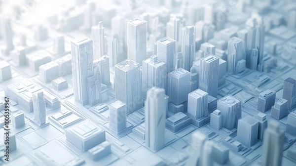 Fototapeta low poly modern wireframe city 3d rendering. 