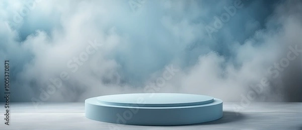 Obraz Abstract 3D Render with a Circular Platform and a Blue Hazy Background