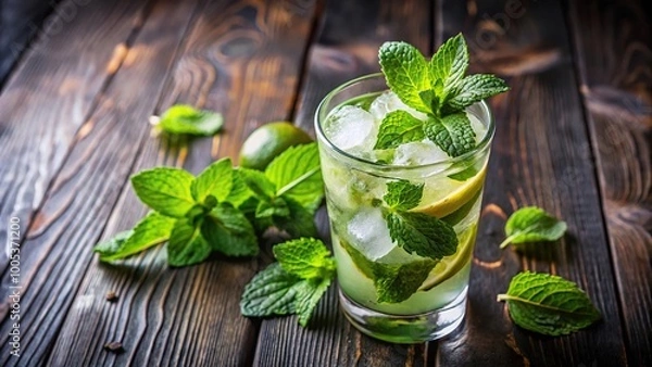 Fototapeta Refreshing mojito cocktail with mint leaves
