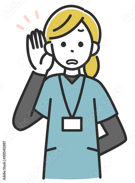 Fototapeta 耳に手を当てている女性医療スタッフのイラスト