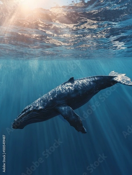 Fototapeta Humpback Whale Swimming Ocean