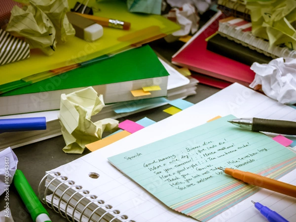 Fototapeta Learning New Language Writing Words Many Times on the Notebook;