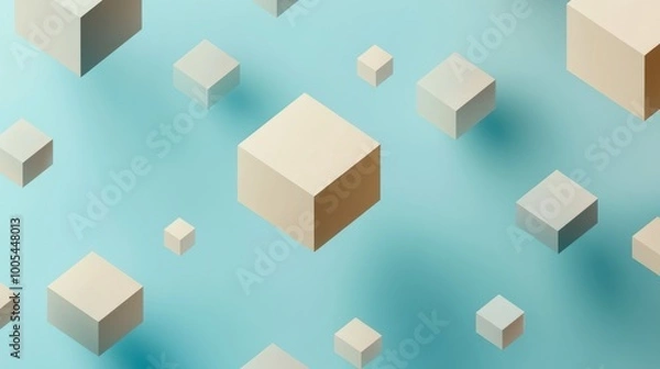 Fototapeta Abstract 3D Cubes on Blue Background