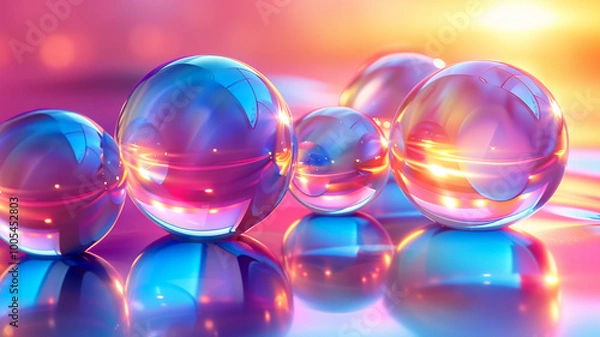Obraz Colorful reflective spheres capture the light in a dreamy setting at sunset