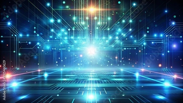Fototapeta Abstract Digital Network with Glowing Lines and Bright Light