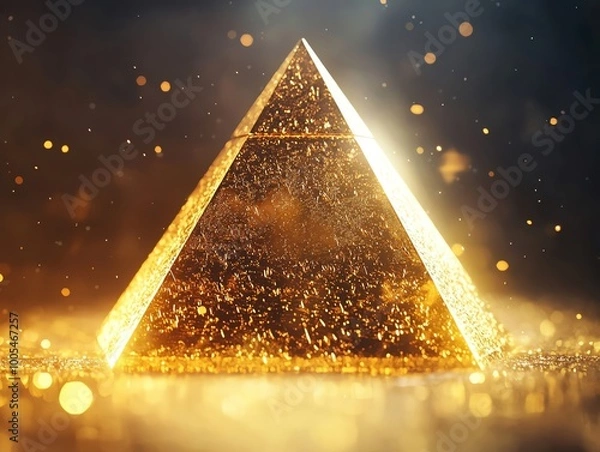 Fototapeta The gold pyramid of success has light emitting from its surroundings