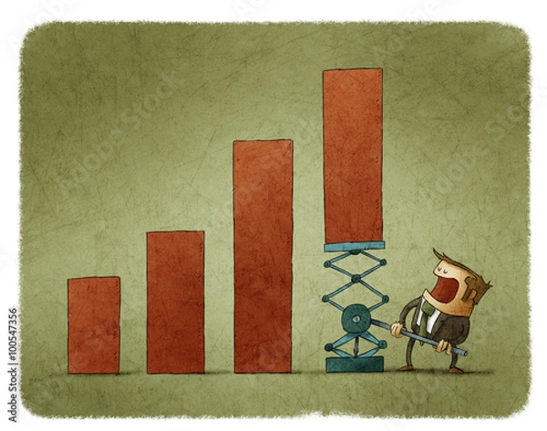 Obraz Man moving up graphic with help of lever