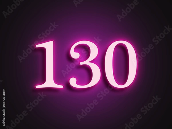 Fototapeta Pink glowing Neon light text effect of number 130.	