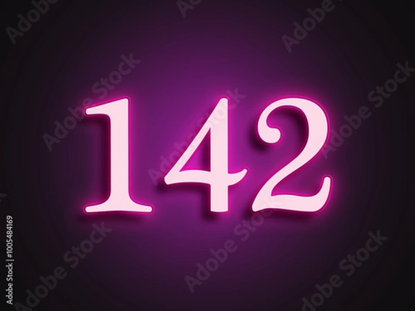 Fototapeta Pink glowing Neon light text effect of number 142.	
