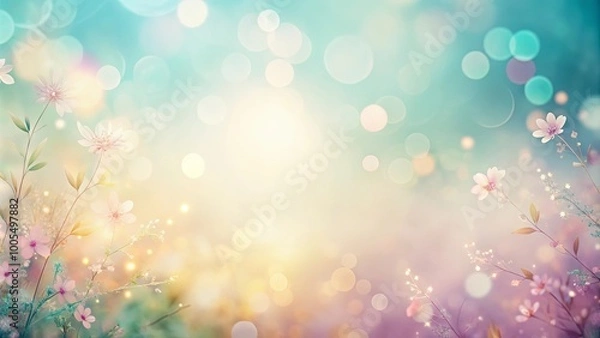Fototapeta Delicate Blossoms Against a Blurred Background of Pastel Hues and Shimmering Lights