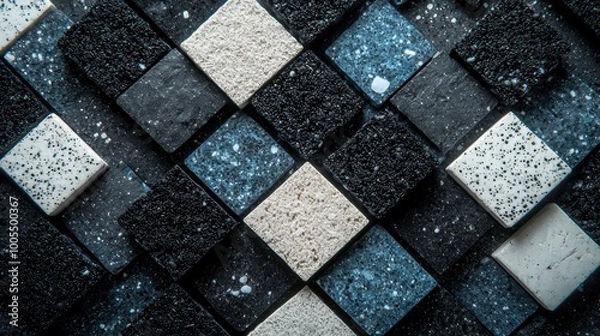 Obraz Dynamic 3D Abstract Background with Stacked Geometric Blocks and Textures in Vibrant Colors
