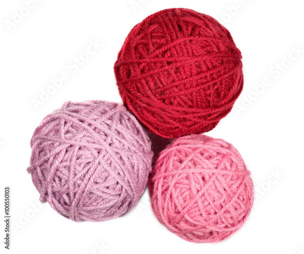 Obraz Three skeins in pink and red tones over white