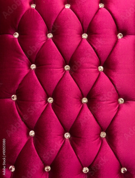 Obraz Red upholstery velveteen decorated with crystals as texture and