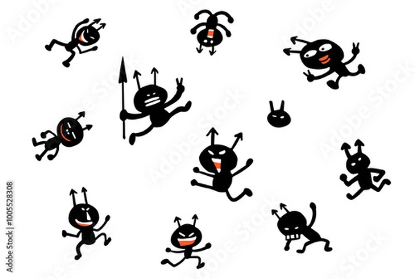 Obraz 悪さをして暴れるバイキンたちのベクターイラスト