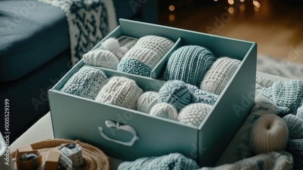 Fototapeta Textured wool yarn in vibrant color, showing fine fibers and cozy patterns, ideal for winter themes