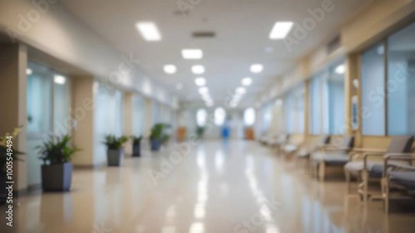 Fototapeta Blur image of hospital with bokeh for background usage.