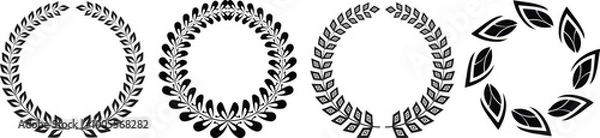 Fototapeta Set a black silhouette circle laurel wreath, Laurel wreath vector, award, and icon. Vector illustration of wreath symbols for awards, sign, logo, and Emblem floral branch flat style