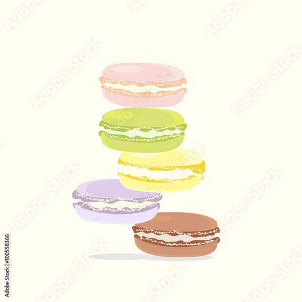 Obraz Background French Colorful Macaron Dessert Green Pink Yellow Lilac Brown Vector Illustration