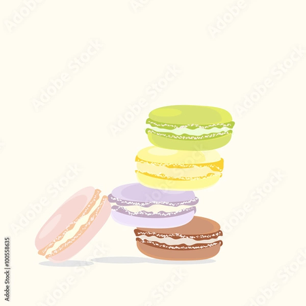 Obraz French Macaron Dessert Tasty Colorful Cookie Sweet Vector Illustration