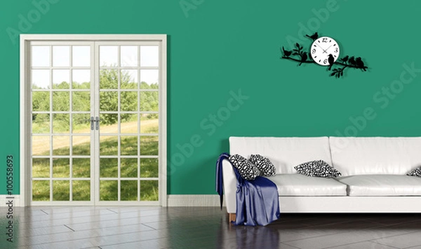Fototapeta Living room interior with green wall