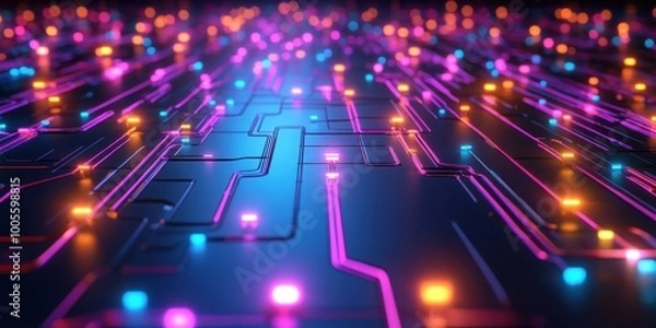 Fototapeta a computer circuit with colorful lights