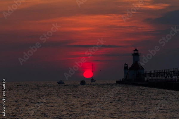 Fototapeta zachód słońca nad jeziorem Michigan