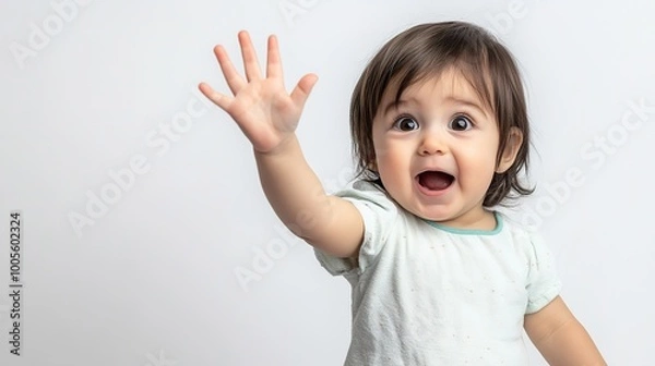 Obraz Toddler Demanding Something on a Clean White Background: This Image Captures the Expressive Emotions of a Young Child, Showcasing Their Determination and Innocence. 