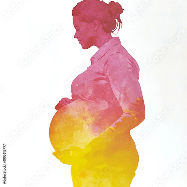 Fototapeta 柔らかいオーラをまとった妊娠中の女性のシルエット