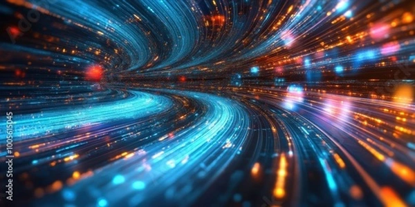 Fototapeta a blue and orange abstract background with light streaks