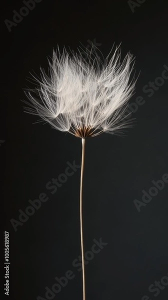 Obraz Single dandelion seed head against dark background
