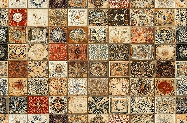 Fototapeta Tile pattern featuring intricate designs in various colors