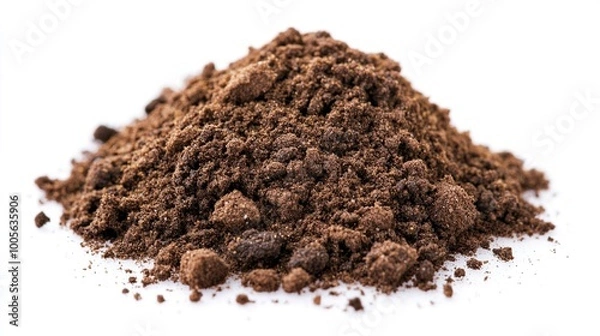Fototapeta Close Up Of Moist Brown Fresh Soil on a White Background .generative ai