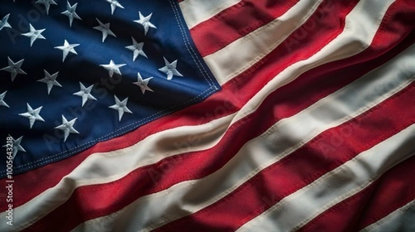 Fototapeta Close up waving flag of America .generative ai