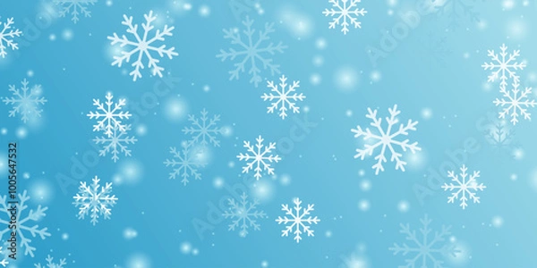 Fototapeta Random falling snowflake wallpaper Snow falling sky, blue background, natural scenery of snow
