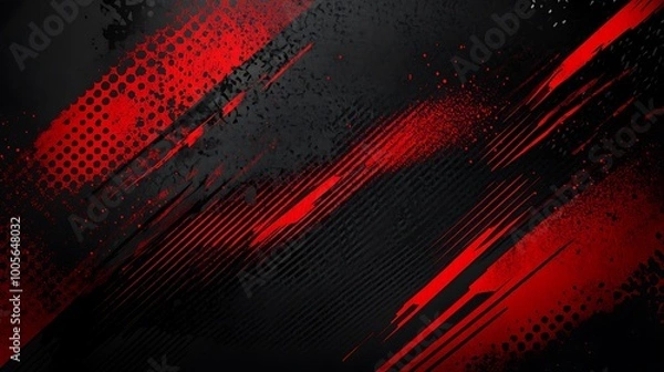 Fototapeta Abstract black and red grunge background with diagonal lines and dots.