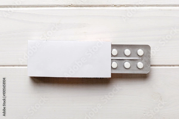 Fototapeta Blank White Product Package Box Mock-up. Open blank medicine drug box with blister top view