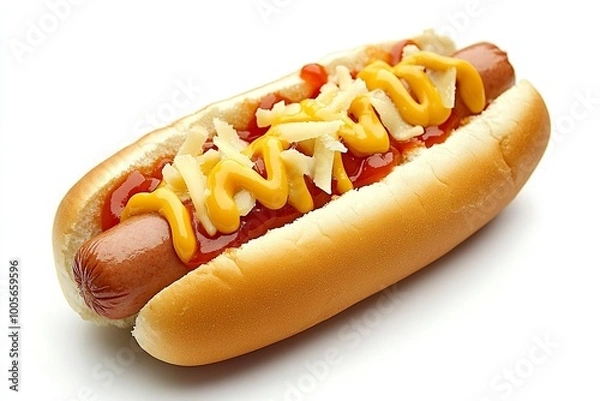 Fototapeta Hot Dog with Cheese and Ketchup .generative ai