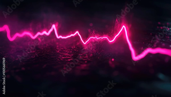 Obraz  Pink neon audio spectrum wave on black background. Created with Ai