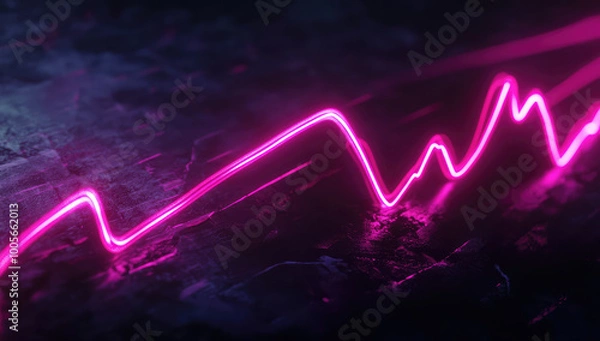 Obraz  Neon pink line chart ascending on a dark background. Created with Ai