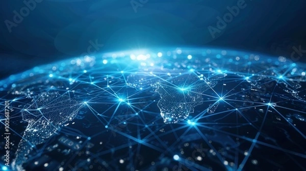 Fototapeta A digital representation of global network connections illustrating international communication and technology.
