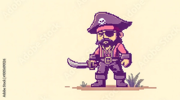 Obraz Pixel art pirate holding sword standing on ground