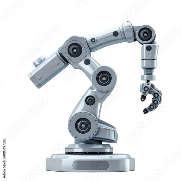 Fototapeta Sleek Robotic Arm for Efficient Manufacturing Tasks Isolate on a White Background Transparent Background